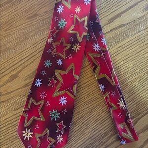 Jerry Garcia red silk gold star Christmas tie